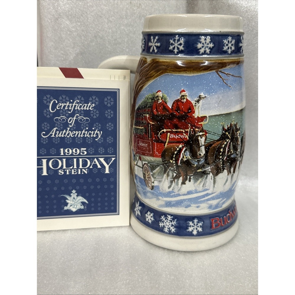 1995 Budweiser Holiday‎ Stein Lighting The Way Home Collectible Beer Mug